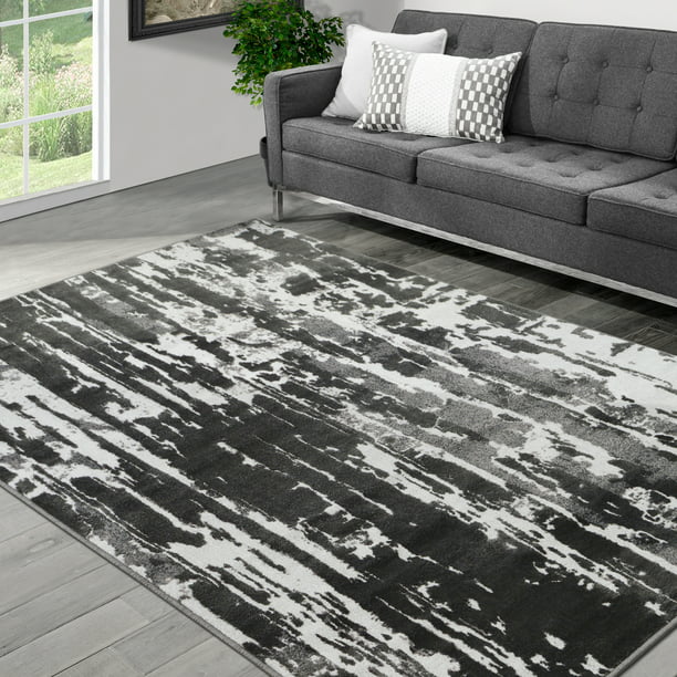 Allstar 5x7 Modern Area Rug in Anthracite with Charcoal Grey Abstract Weathered Texture Design 4' 11 x 6' 11 